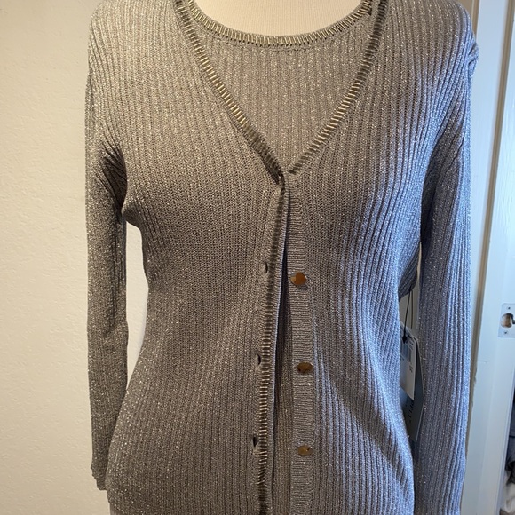 NWT Adrianna Papell Silver Beaded Twinset PS - Picture 4 of 15